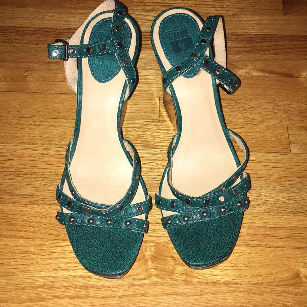 Frye Bridget Studded Teal Wedges 10